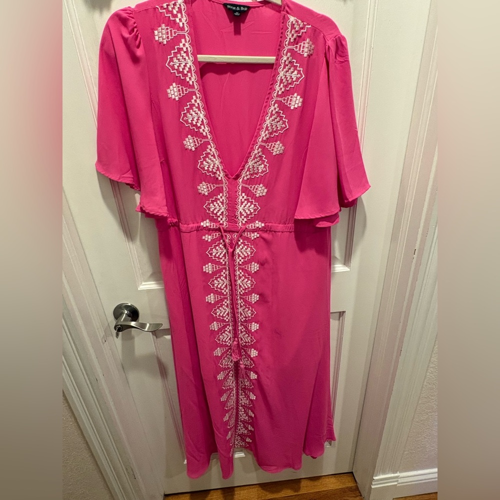 Pink Maxi Dress with White Embroidery